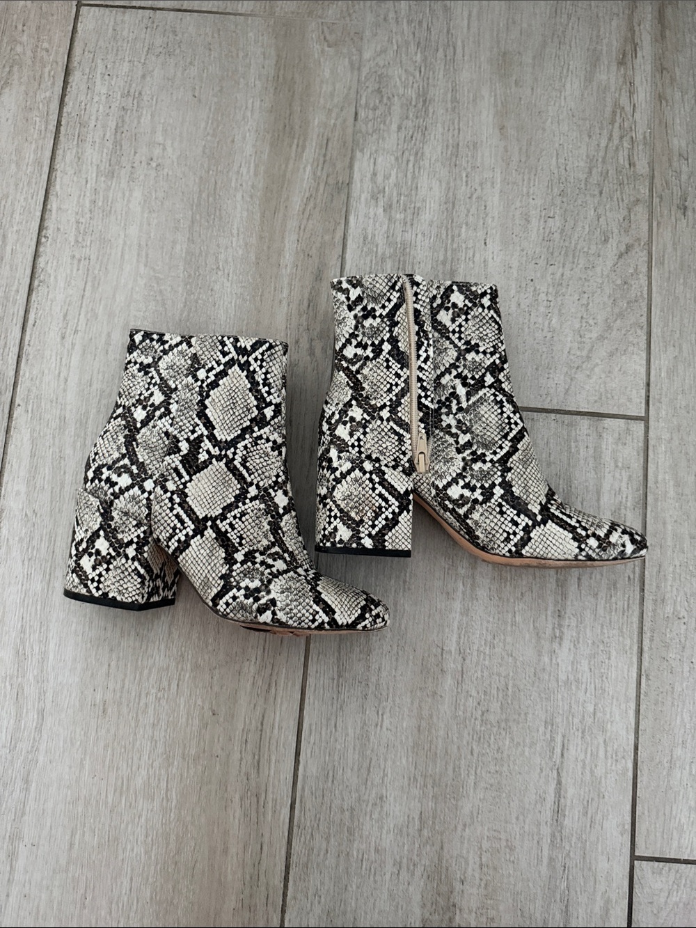 Women’s Snake-Print Block Heel Ankle Boots - Beige/Black
